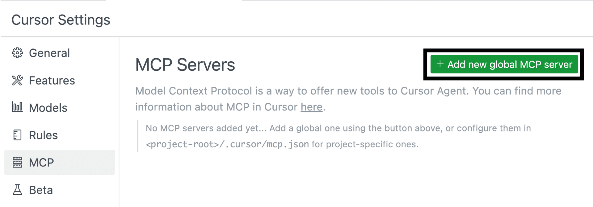 Cursor add new global MCP server